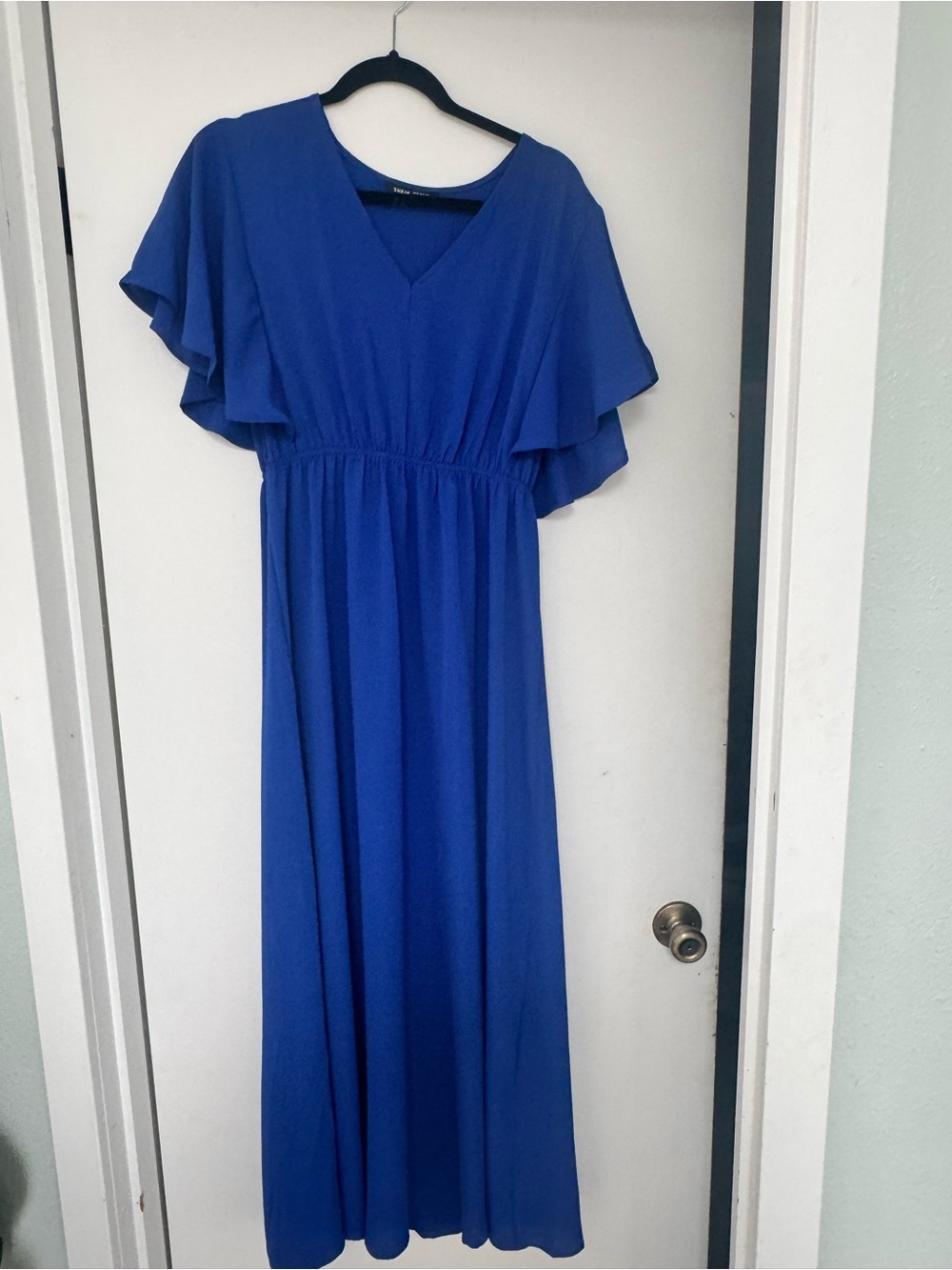 SHEIN Royal Blue Flutter Sleeve V-Neck Maxi Dress *never worn*